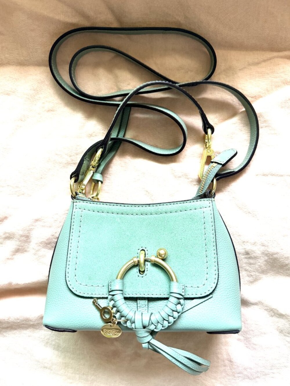 SEE BY CHLOÉ Joan Mini Textured-leather And Suede Shoulder Bag In Green - Picture 2 of 7